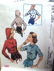 3942 MCCALLS 1956 SS-LS BUTTON BLOUSE HOOD/COLLAR PATTERN 12 32